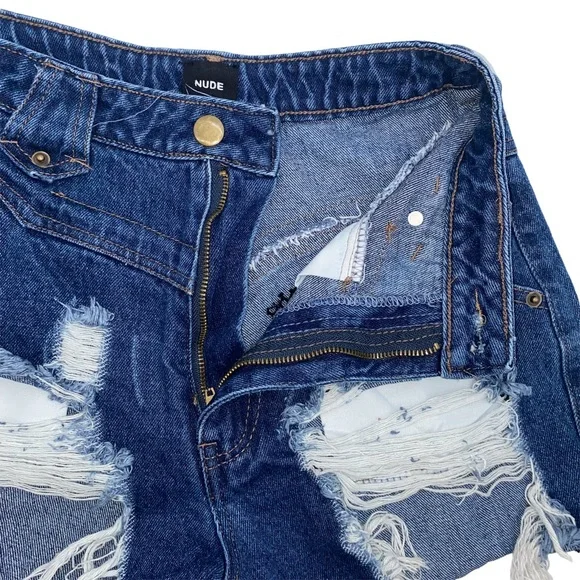 NUDE High Waist Distressed Cheeky Shorts, Size Small - Picture 8 of 11